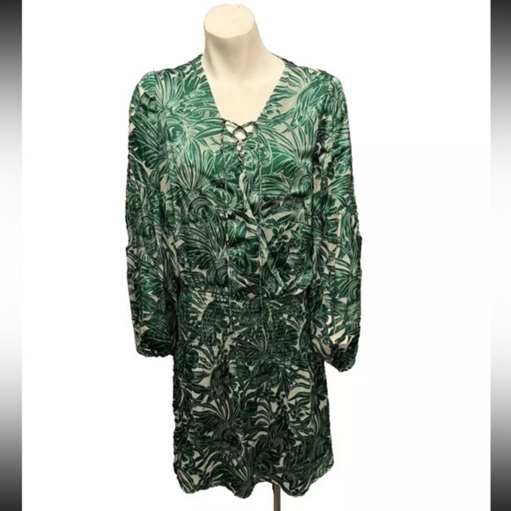 White House Black Market Floral Paisley Green White Dress SZ SMALL